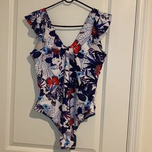Shein NWOT one piece bathing suit floral womens 0XL white